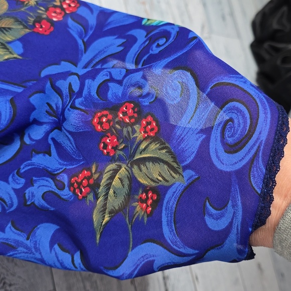 Vintage 1980's Cacique Blue Floral Semi Sheer Lingerie Slip Dress - Picture 6 of 10